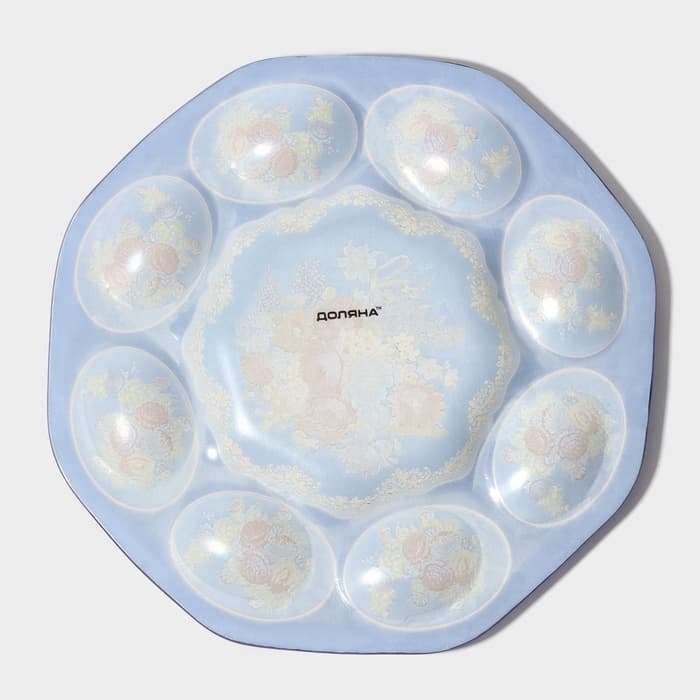 Подставка для яиц 8 ячеек Доляна «Русские мотивы», d=21 см, стекло, синяя