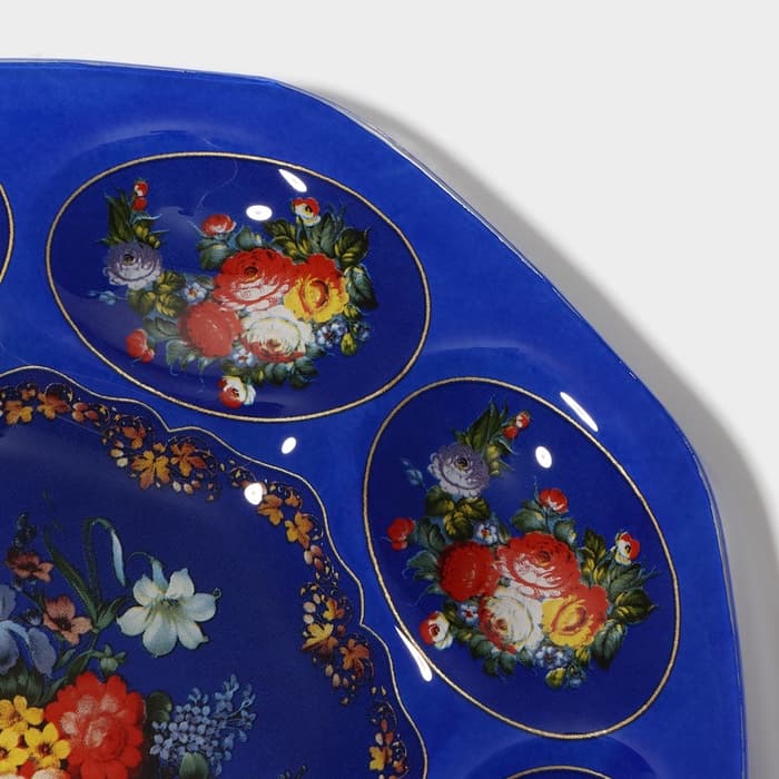 Подставка для яиц 8 ячеек Доляна «Русские мотивы», d=21 см, стекло, синяя