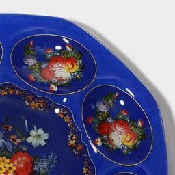 Подставка для яиц 8 ячеек Доляна «Русские мотивы», d=21 см, стекло, синяя