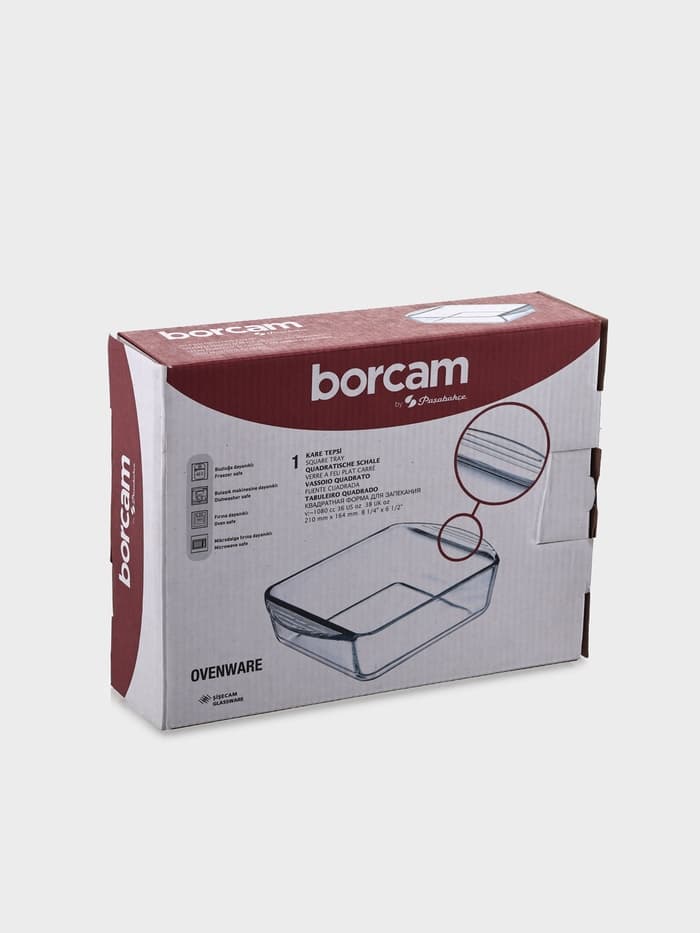 Форма для запекания Paşabahçe Borcam, 1.04 л, 20.9×16.5 см, прямоугольная, жаропрочное стекло, прозрачная
