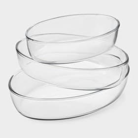 Формы для запекания Paşabahçe Borcam, 3 предмета: 1.5 л 18×26 см, 2.3 л 30×21 см, 3.2 л 35×25 см, жаропрочное стекло, прозрачные