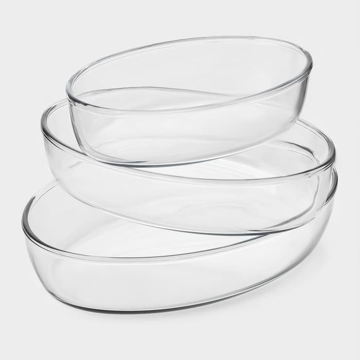 Формы для запекания Paşabahçe Borcam, 3 предмета: 1.5 л 18×26 см, 2.3 л 30×21 см, 3.2 л 35×25 см, жаропрочное стекло, прозрачные
