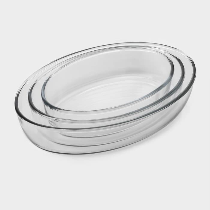 Формы для запекания Paşabahçe Borcam, 3 предмета: 1.5 л 18×26 см, 2.3 л 30×21 см, 3.2 л 35×25 см, жаропрочное стекло, прозрачные