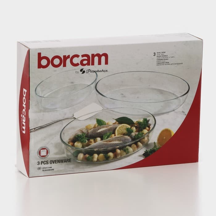 Формы для запекания Paşabahçe Borcam, 3 предмета: 1.5 л 18×26 см, 2.3 л 30×21 см, 3.2 л 35×25 см, жаропрочное стекло, прозрачные