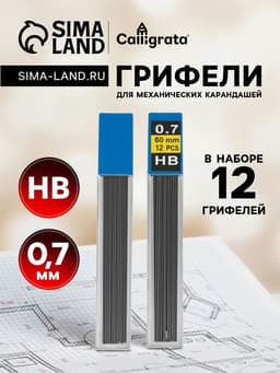 Грифели для механических карандашей Calligrata, 12 штук, длина 60 мм, узел 0.7 мм, НВ