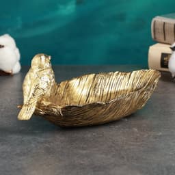 Подставка для мелочей «Фигурка птички на пёрышке», полистоун, 25×10×10 см, золото