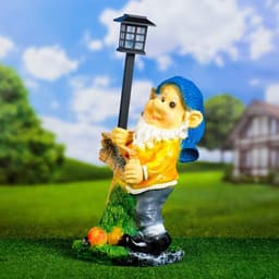 Садовая фигура - фонарь из полистоуна «Гном с табличкой», 30×27×44 см