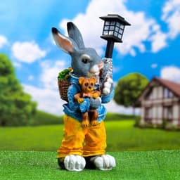 Садовый фонарь из полистоуна «Заяц с фонариком и игрушкой», 27×24×52 см