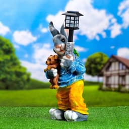 Садовый фонарь из полистоуна «Заяц с фонариком и игрушкой», 27×24×52 см