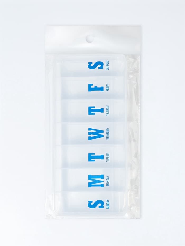 Таблетница «Неделька», английские буквы, 21×9.5×3 см, 7 секций, прозрачная