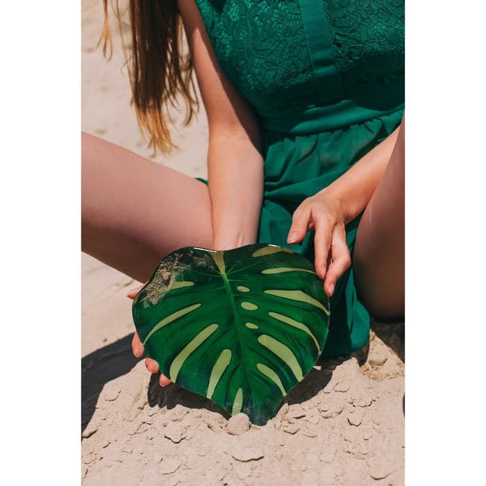 Блюдо сервировочное Доляна «Монстера», 21×21 см, стекло, зелёное