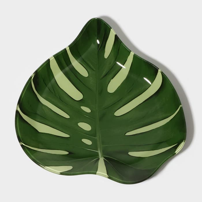Блюдо сервировочное Доляна «Монстера», 21×21 см, стекло, зелёное