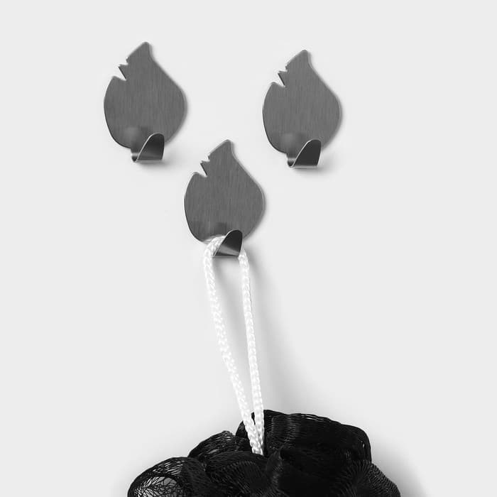 Крючки самоклеящиеся SAVANNA «Листики», 3 шт., металл, 4×3×1.5 см, хромированные