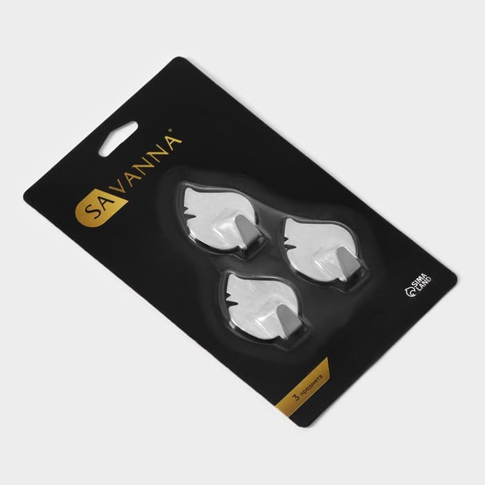 Крючки самоклеящиеся SAVANNA «Листики», 3 шт., металл, 4×3×1.5 см, хромированные