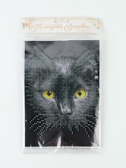 Алмазная мозаика с частичным заполнением на холсте «Чёрный кот», 15×21 см
