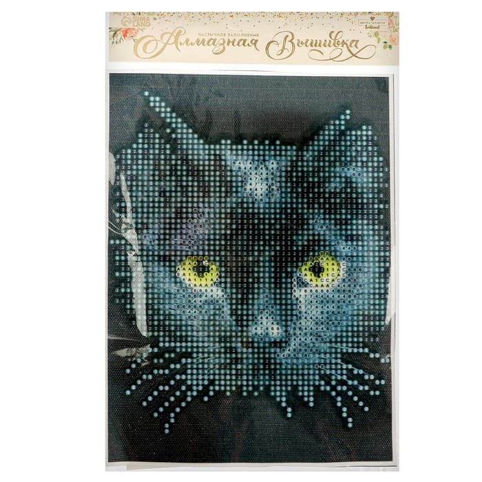 Алмазная мозаика с частичным заполнением на холсте «Чёрный кот», 15×21 см