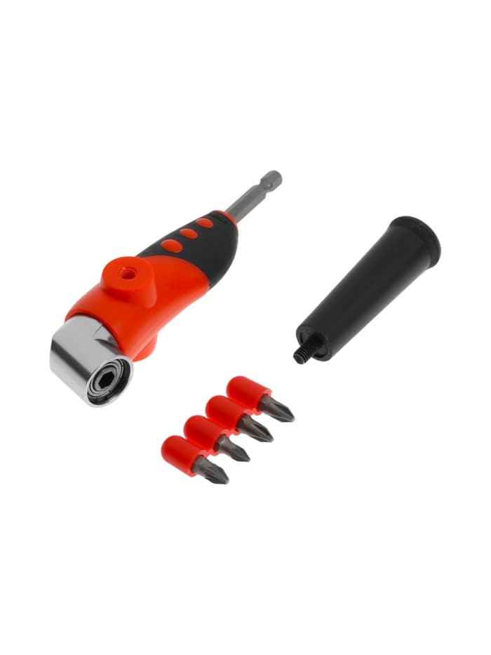 Адаптер угловой для дрели ТУНДРА, с набором бит 4 шт.