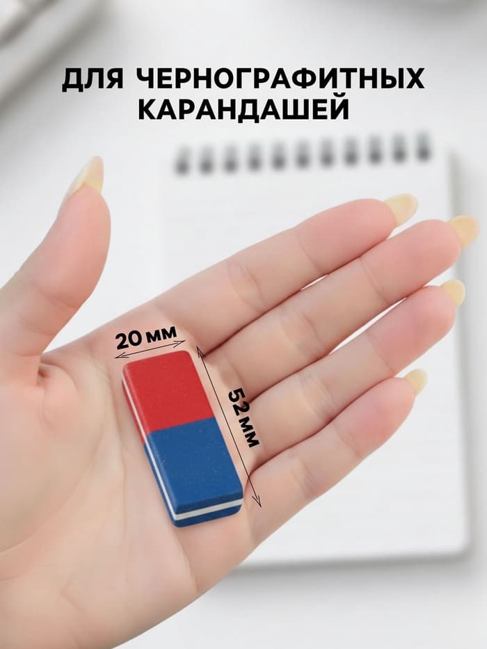 Ластик комбинированный Tian Shi, скошенный, красный/синий