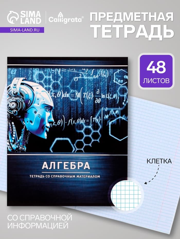 Предметная тетрадь по алгебре Calligrata «Металл», 48 листов, в клетку, со справочным материалом, обложка из мелованного картона