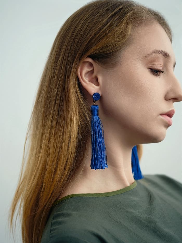 Серьги «Кисти», гармония, синие, L, кистей, 10.5 см