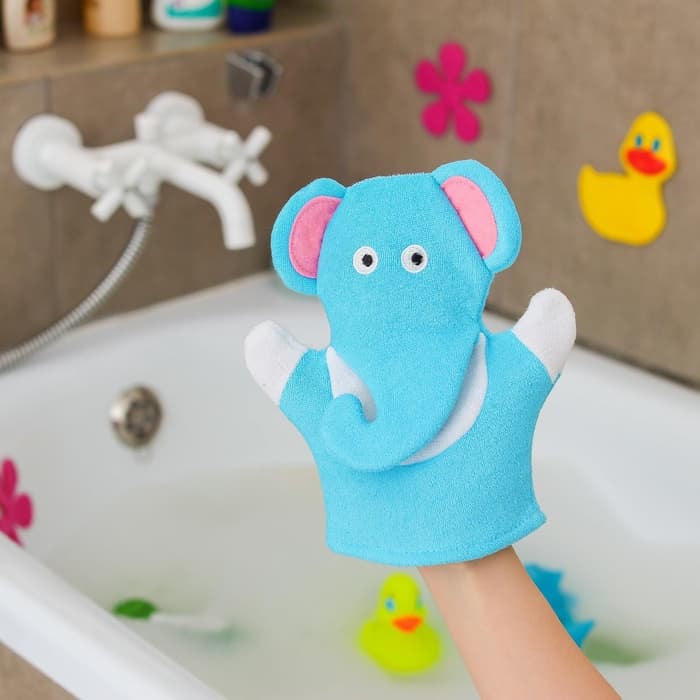 Мочалка варежка детская Доляна «Слоник», для купания, 22 см