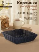 Корзинка для фруктов и хлеба Доляна «Плетёнка», 24×24×6.5 см, пластик, плетёная, чёрная