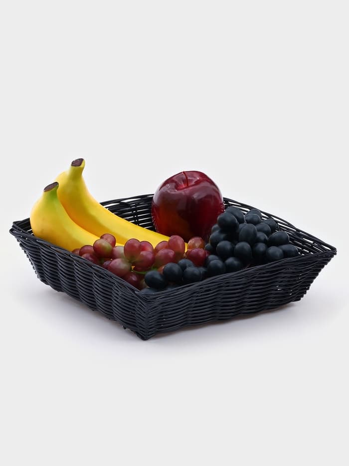 Корзинка для фруктов и хлеба Доляна «Плетёнка», 24×24×6.5 см, пластик, плетёная, чёрная