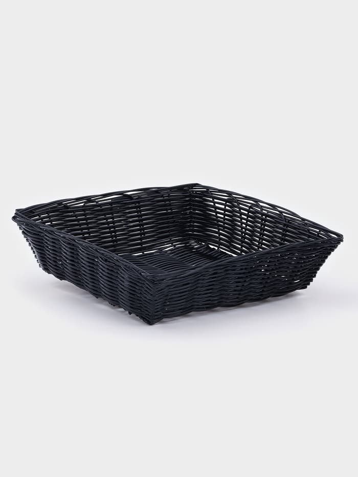 Корзинка для фруктов и хлеба Доляна «Плетёнка», 24×24×6.5 см, пластик, плетёная, чёрная