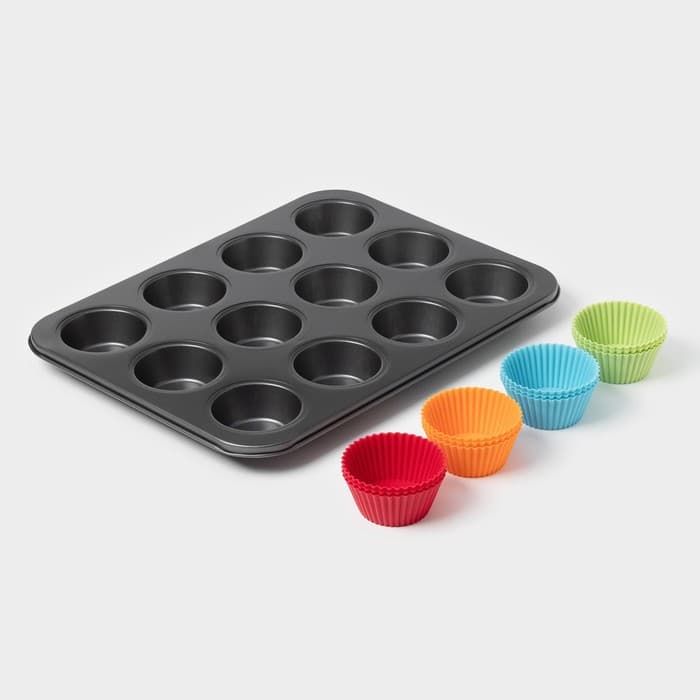 Форма для выпечки Доляна «Силикон плюс», 35×26.5×2.5 см, 12 ячеек, силиконовые вкладки, антипригарное покрытие, формочки, МИКС