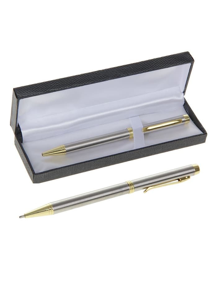 Ручка подарочная Calligrata «Проект», шариковая, поворотная, в футляре кожзам, корпус серебристый с золотым