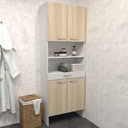 Шкаф - пенал напольный для ванной комнаты «Клик Мебель», 650×300×1850 мм, цвет белый/дуб сонома