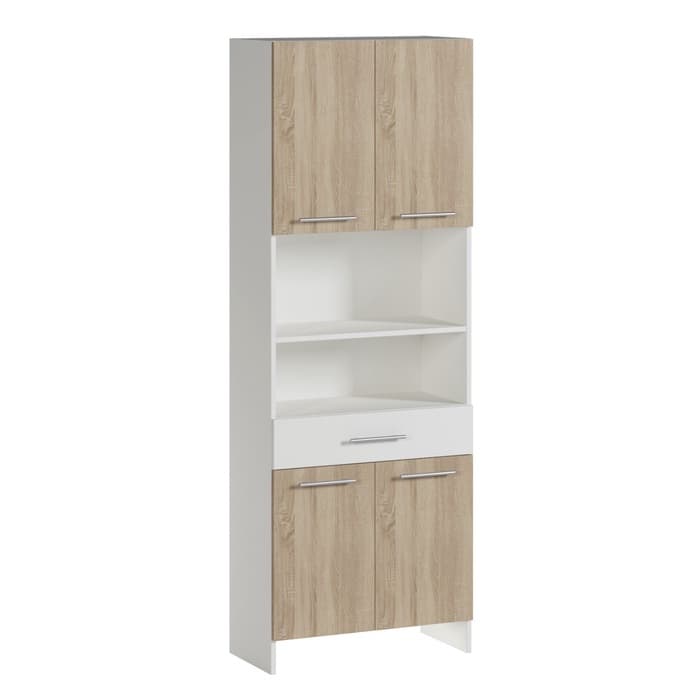 Шкаф - пенал напольный для ванной комнаты «Клик Мебель», 650×300×1850 мм, цвет белый/дуб сонома