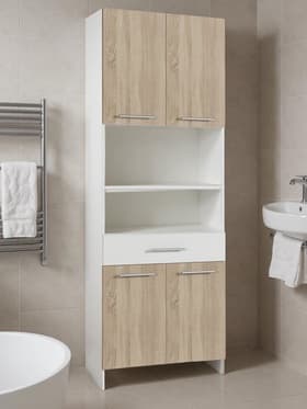 Шкаф - пенал напольный для ванной комнаты «Клик Мебель», 650×300×1850 мм, цвет белый/дуб сонома