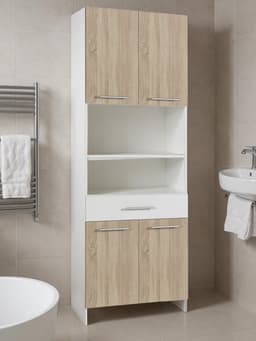 Шкаф - пенал напольный для ванной комнаты «Клик Мебель», 650×300×1850 мм, цвет белый/дуб сонома