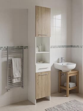 Шкаф - пенал напольный для ванной комнаты «Клик Мебель», 300×300×1850 мм, цвет белый/дуб сонома