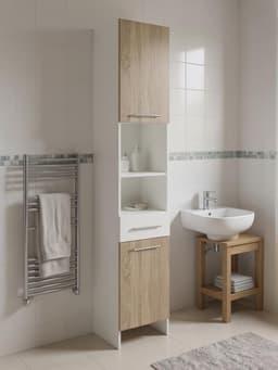 Шкаф - пенал напольный для ванной комнаты «Клик Мебель», 300×300×1850 мм, цвет белый/дуб сонома