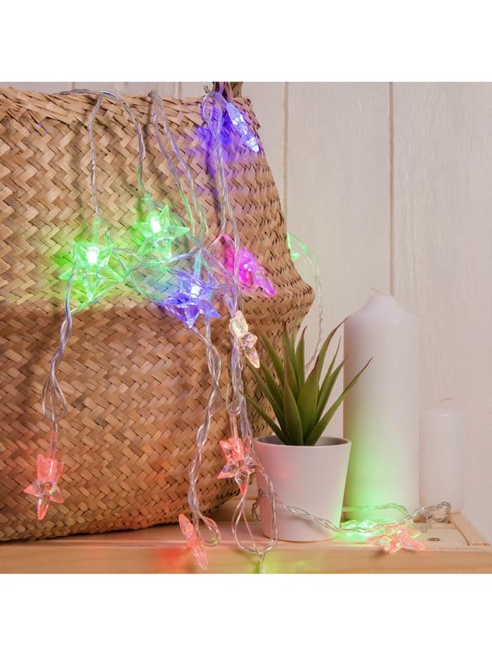 Гирлянда «Нить» 5 м с насадками «Звезда средняя», IP20, прозрачная нить, 20 LED, свечение мульти (RG/RB), мигание, 220 В