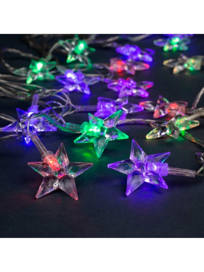 Гирлянда «Нить» 5 м с насадками «Звезда средняя», IP20, прозрачная нить, 20 LED, свечение мульти (RG/RB), мигание, 220 В