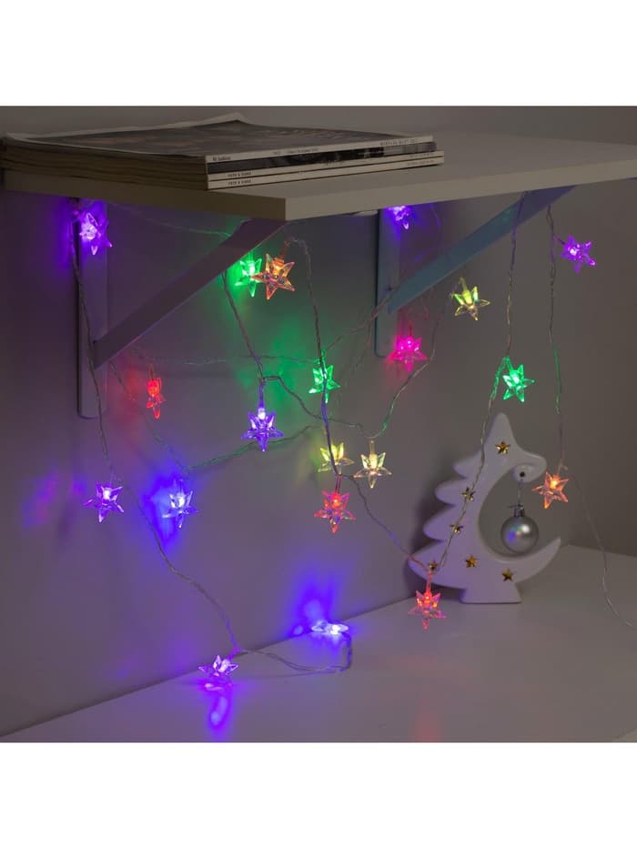 Гирлянда «Нить» 5 м с насадками «Звезда средняя», IP20, прозрачная нить, 20 LED, свечение мульти (RG/RB), мигание, 220 В
