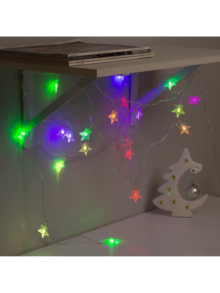 Гирлянда «Нить» 5 м с насадками «Звезда в крапинку», IP20, прозрачная нить, 20 LED, свечение мульти (RG/RB), мигание, 220 В