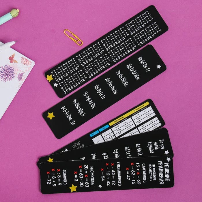 Закладки картонные, шпаргалки 5 шт. «Миром правят единороги»