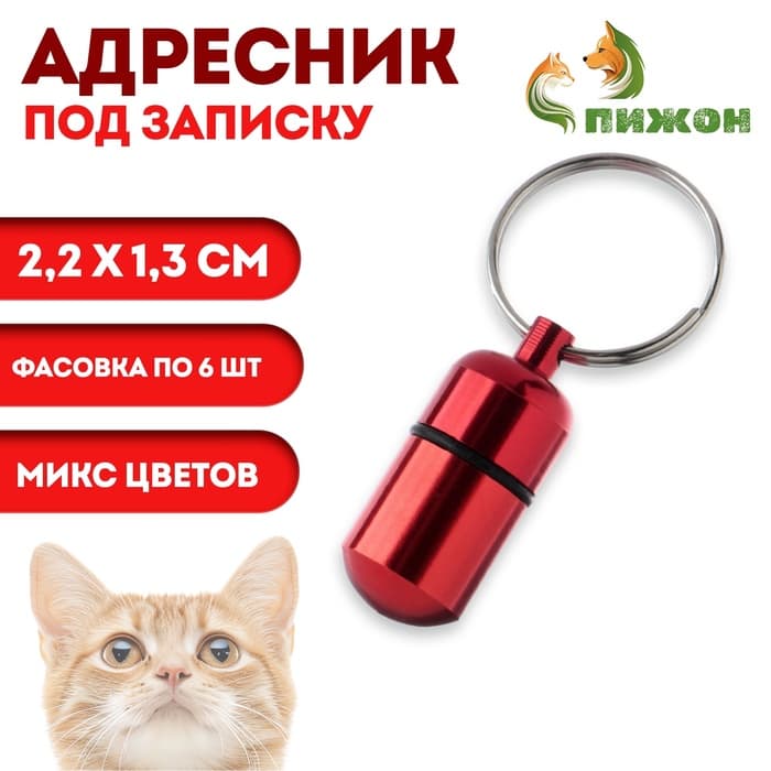 Адресник-капсула под записку, 2.2×1.3 см, фасовка 6 шт., металл, цвет МИКС