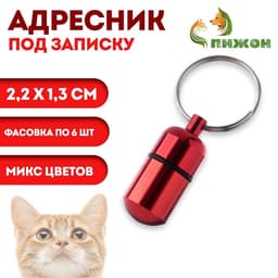 Адресник-капсула под записку, 2.2×1.3 см, фасовка 6 шт., металл, цвет МИКС