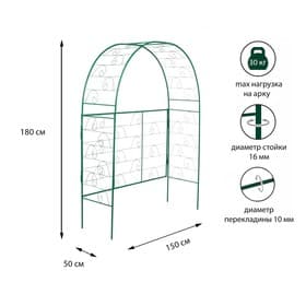 Арка садовая, 180×150×50 см, для вьющихся растений, металлическая, зелёная, «Беседка»