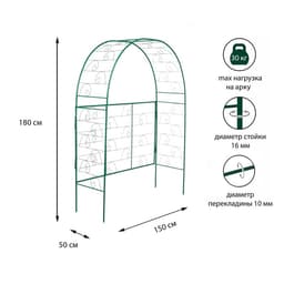 Арка садовая, 180×150×50 см, для вьющихся растений, металлическая, зелёная, «Беседка»
