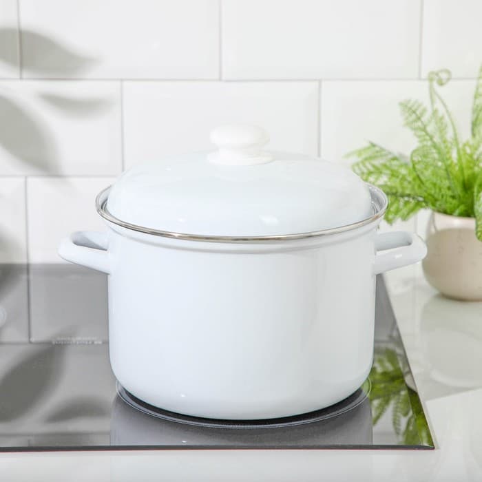 Кастрюля эмалированная, 6 л, d=24 см, с крышкой, без деколи, индукция, белая