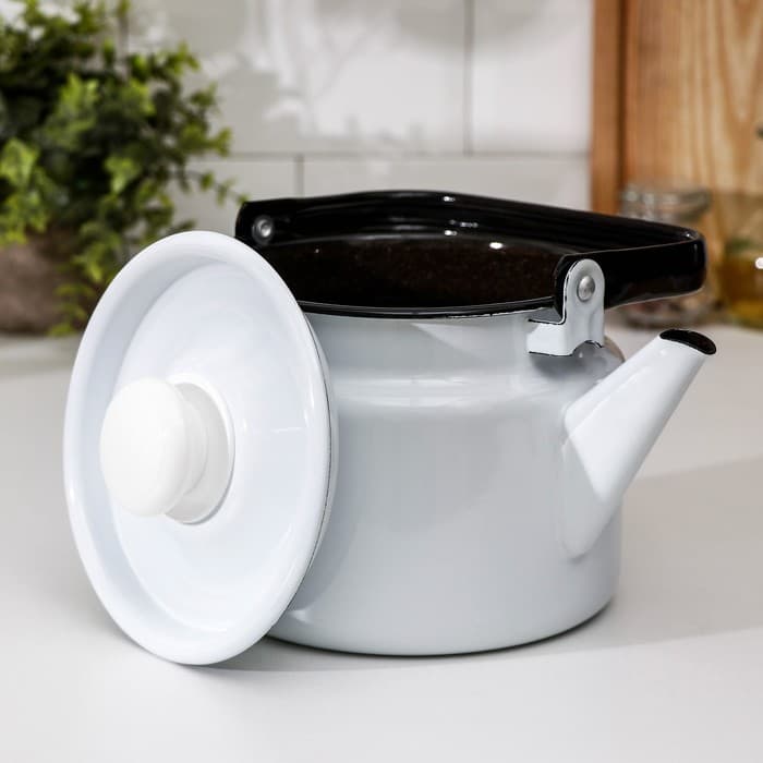 Чайник, 2 л, эмалированная сталь, белый