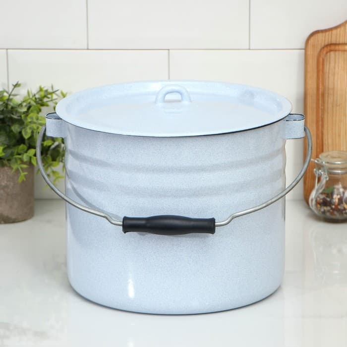 Ведро цилиндрическое эмалированное, 9 л, с крышкой, МИКС