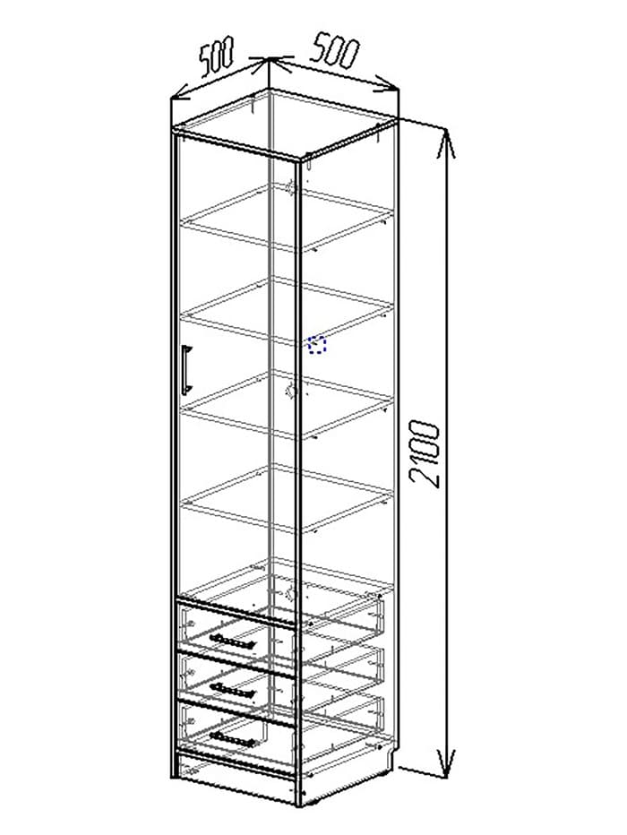 Шкаф – пенал «Клик Мебель», 3 ящика, 500×500×2100 мм, цвет дуб вотан/белый