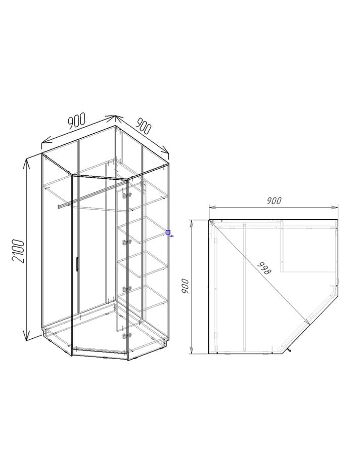 Шкаф угловой «Клик Мебель», 900×900×2100 мм, цвет дуб вотан/белый